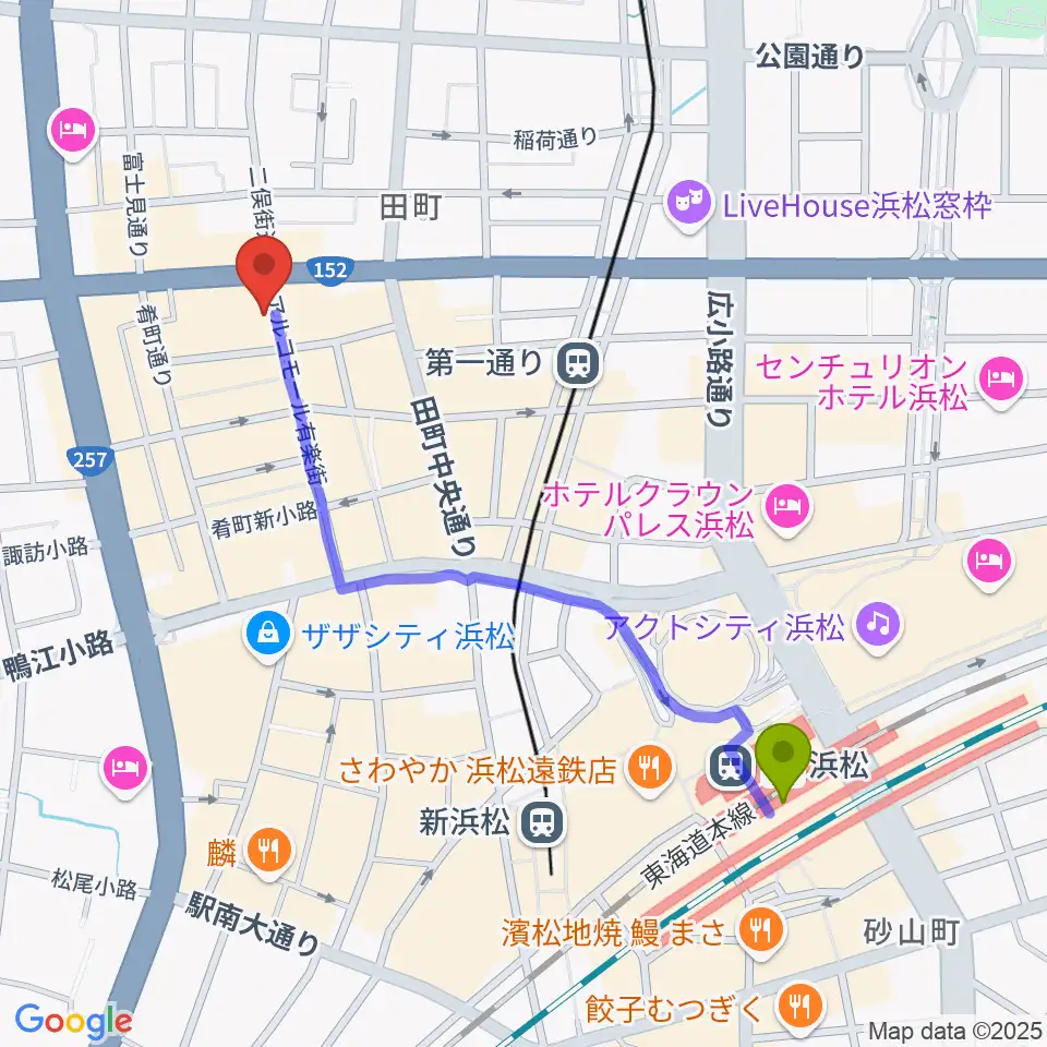浜松駅から浜松FORCEへのルートマップ地図