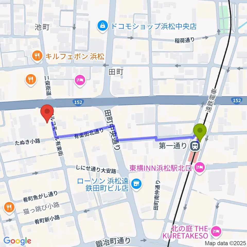 浜松FORCEの最寄駅第一通り駅からの徒歩ルート（約5分）地図
