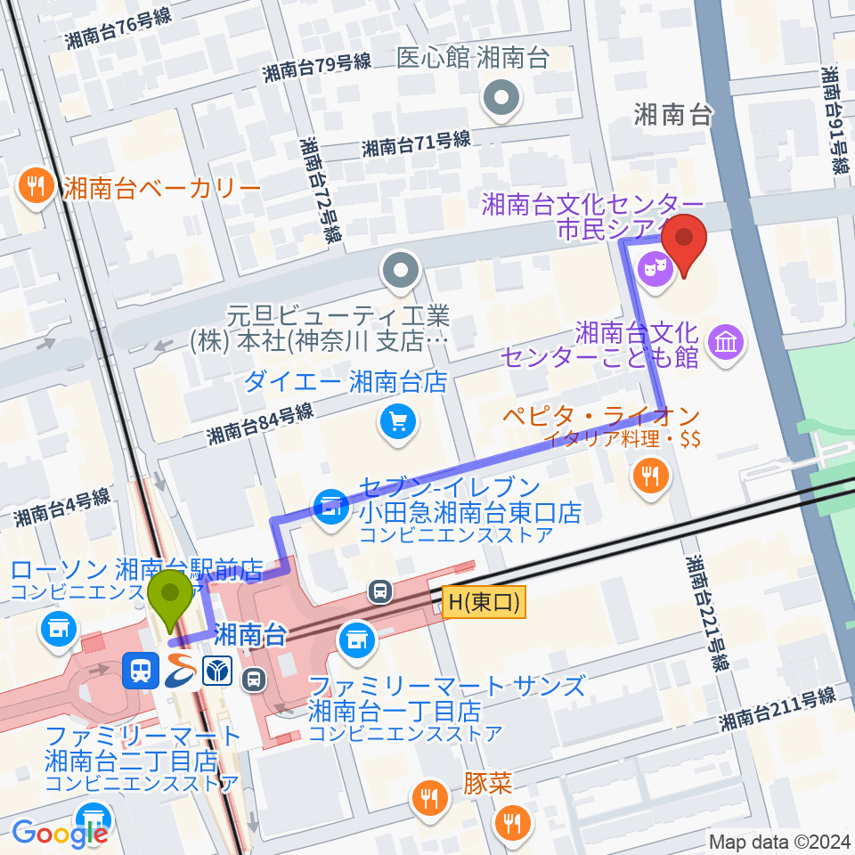 湘南台文化センター市民シアターの最寄駅湘南台駅からの徒歩ルート（約6分）地図