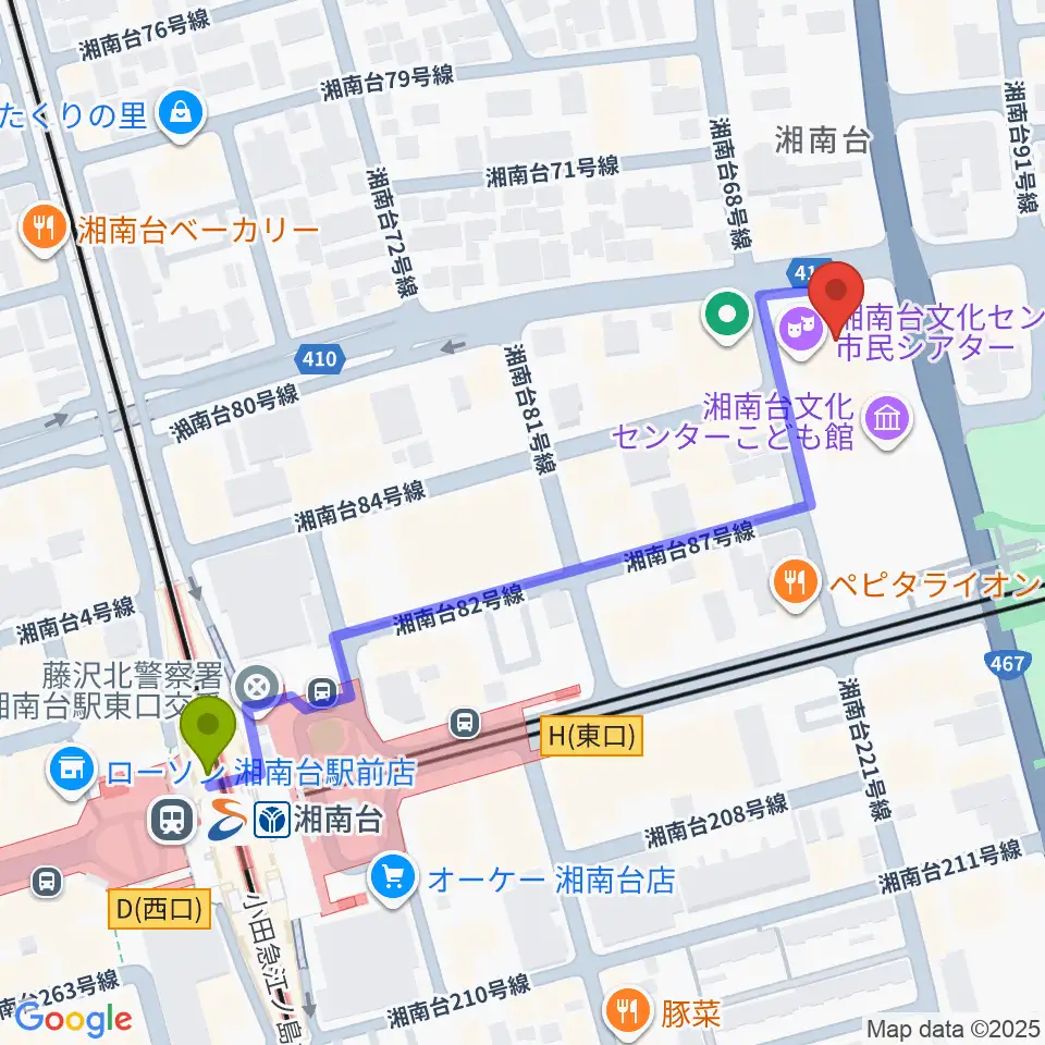 湘南台文化センター市民シアターの最寄駅湘南台駅からの徒歩ルート（約6分）地図