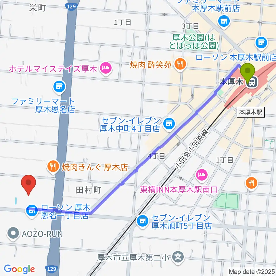 厚木市文化会館の最寄駅本厚木駅からの徒歩ルート（約14分）地図