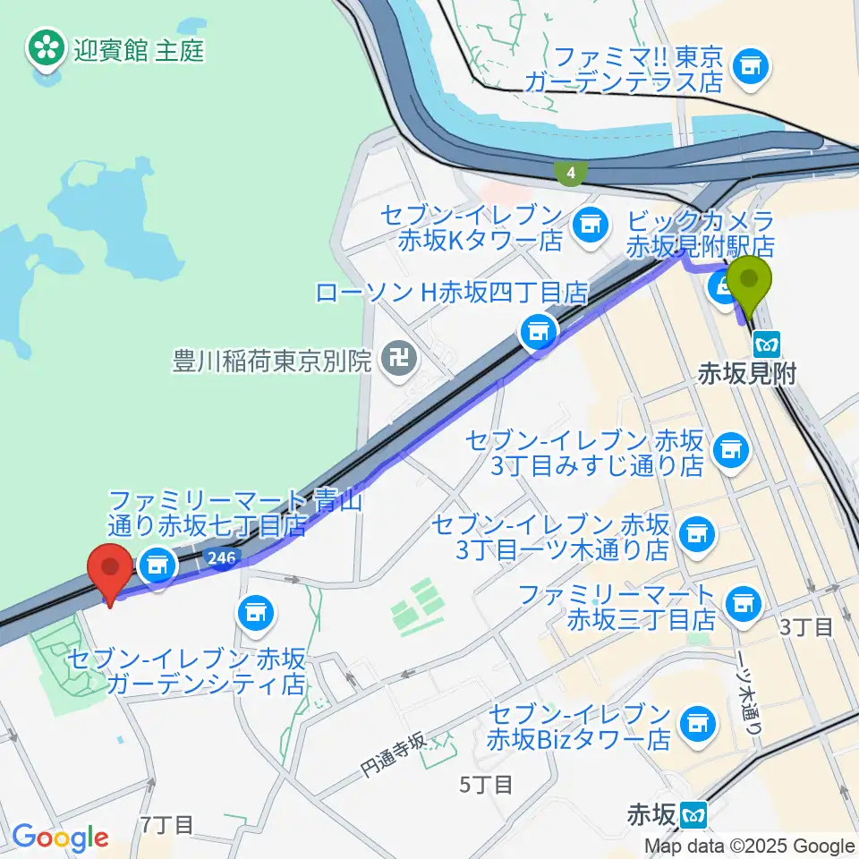 赤坂見附駅から草月会館 草月ホールへのルートマップ地図