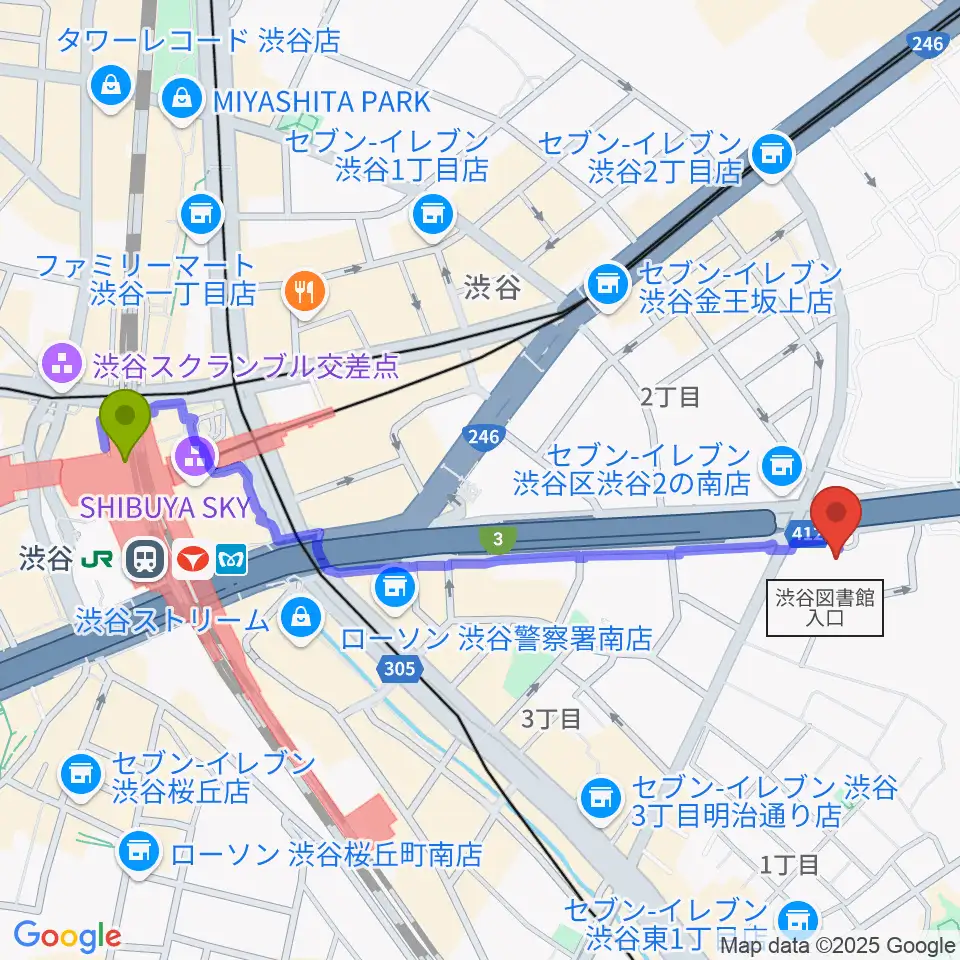 ベルサール渋谷ファーストの最寄駅渋谷駅からの徒歩ルート（約12分）地図