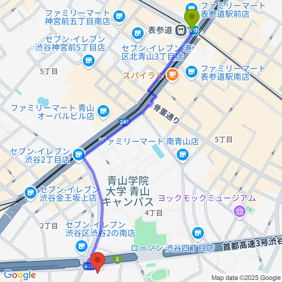 表参道駅からベルサール渋谷ファーストへのルートマップ地図