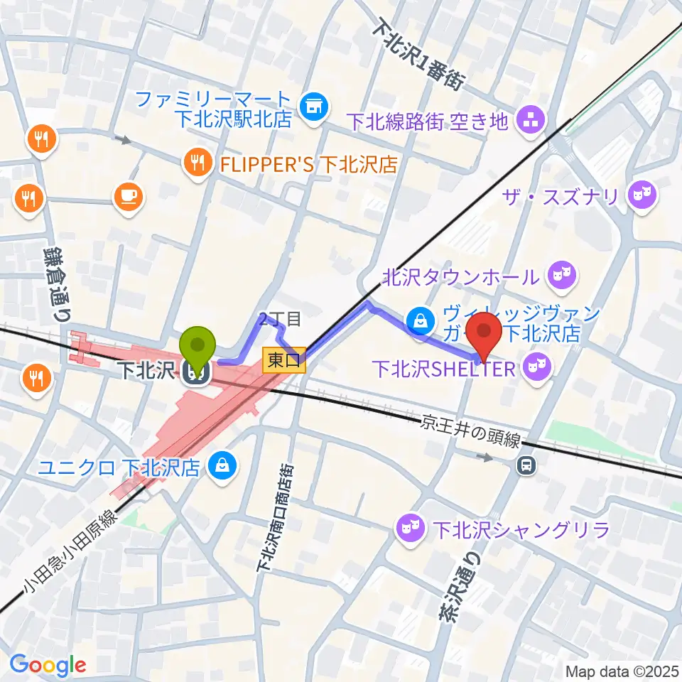 劇・小劇場の最寄駅下北沢駅からの徒歩ルート（約3分）地図
