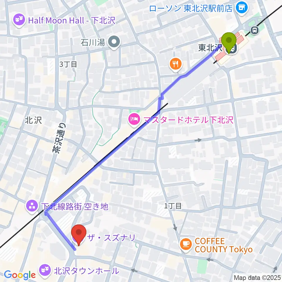 東北沢駅からシアター711へのルートマップ地図