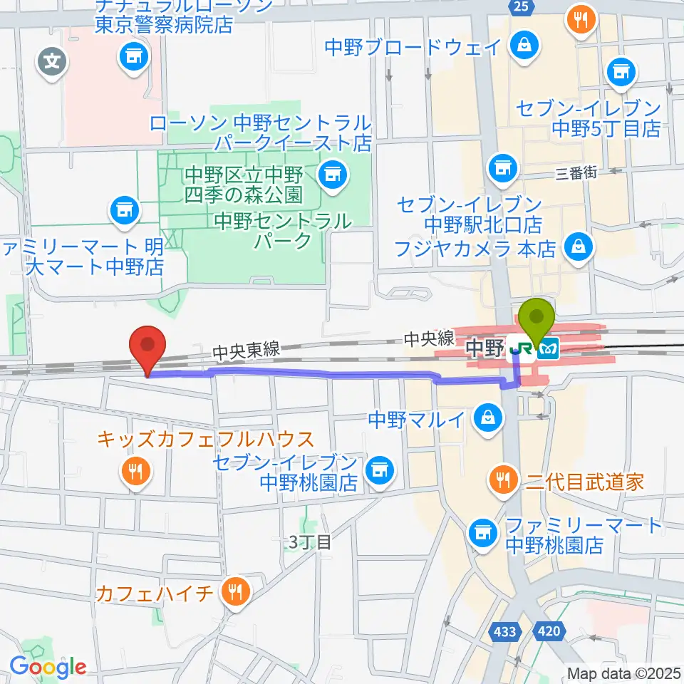 テルプシコールの最寄駅中野駅からの徒歩ルート（約9分）地図