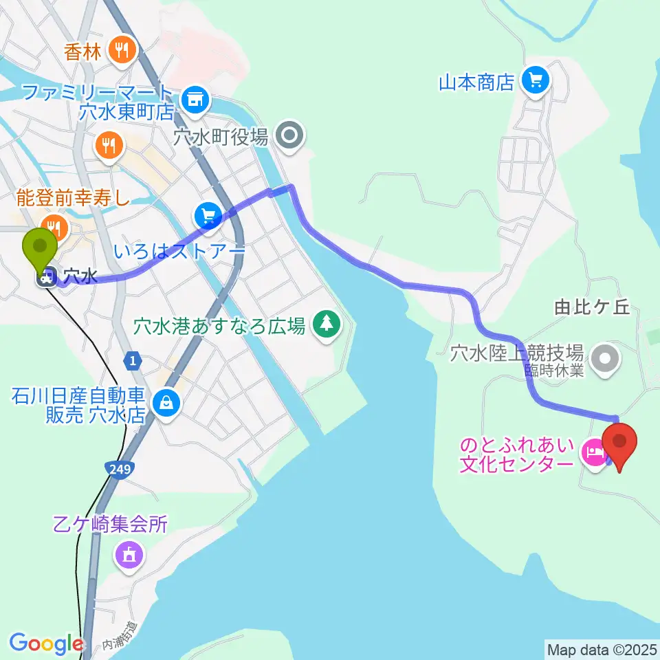 のとふれあい文化センターの最寄駅穴水駅からの徒歩ルート（約28分）地図