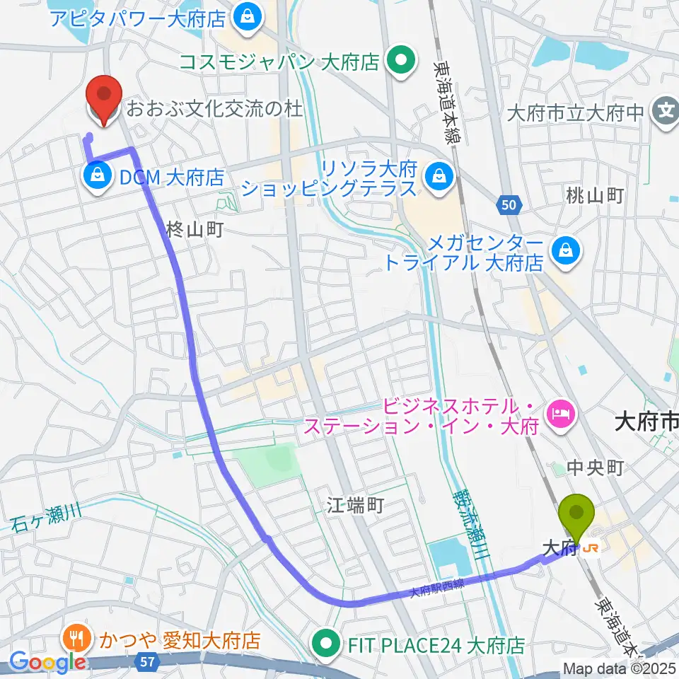 おおぶ文化交流の杜 allobuの最寄駅大府駅からの徒歩ルート（約29分）地図