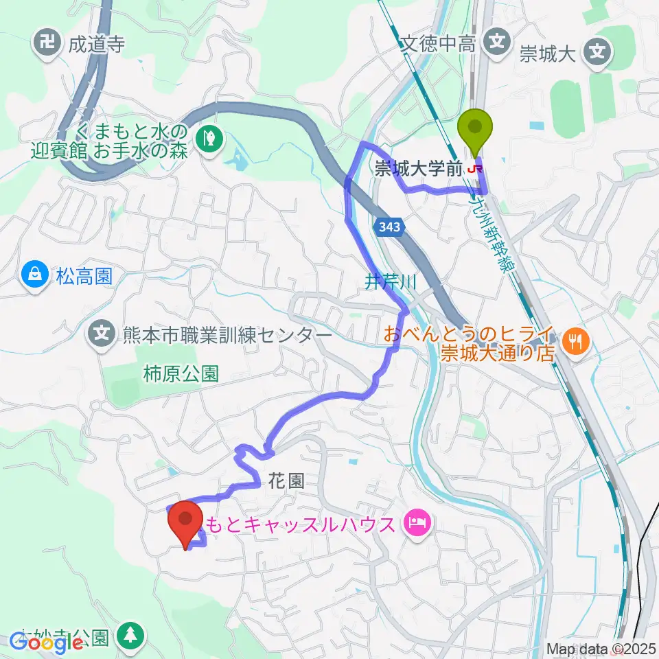 崇城大学前駅からなっちゃん先生の声楽・ピアノ教室へのルートマップ地図