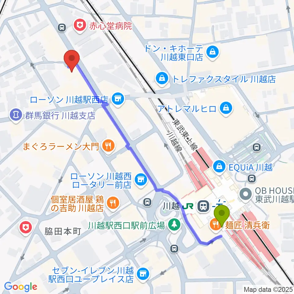 川越駅からVoce ヴォーチェへのルートマップ地図