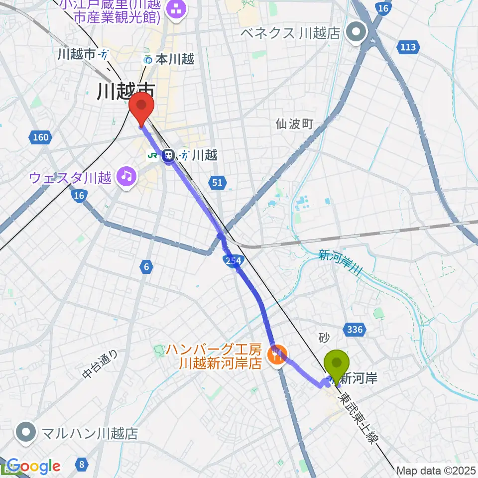新河岸駅からVoce ヴォーチェへのルートマップ地図
