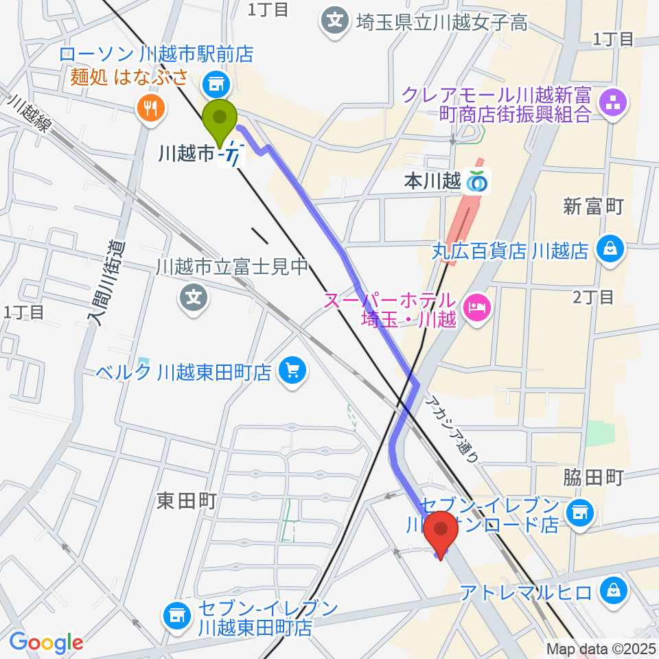 川越市駅からVoce ヴォーチェへのルートマップ地図