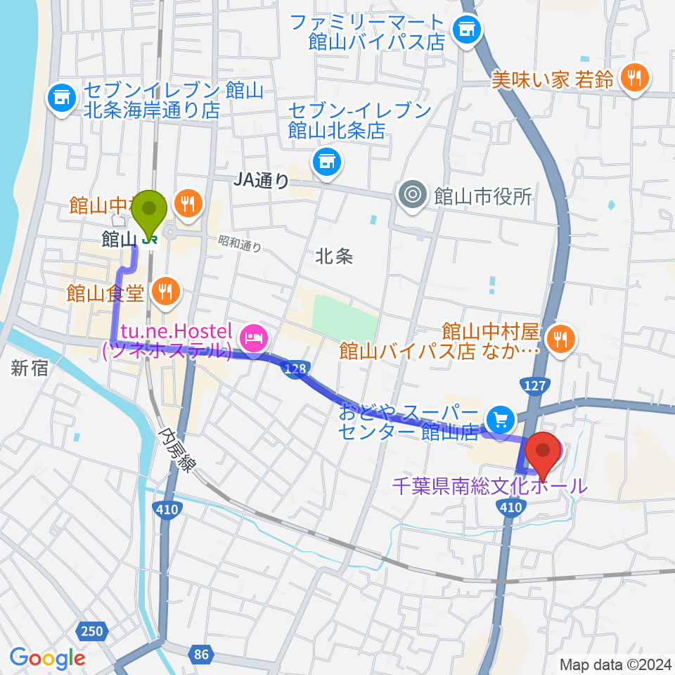 千葉県南総文化ホールの最寄駅館山駅からの徒歩ルート（約21分）地図