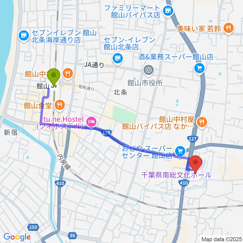 千葉県南総文化ホールの最寄駅館山駅からの徒歩ルート（約21分）地図