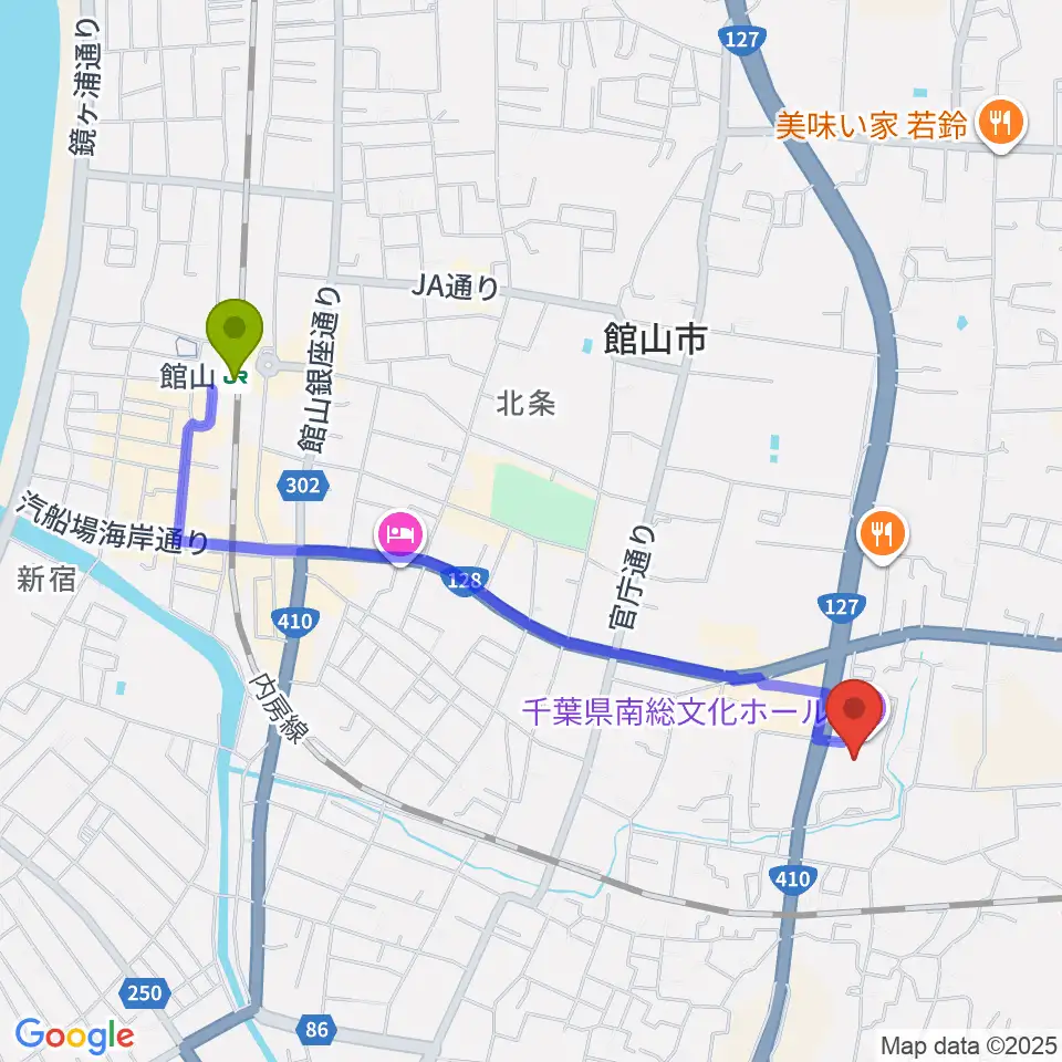 千葉県南総文化ホールの最寄駅館山駅からの徒歩ルート（約21分）地図