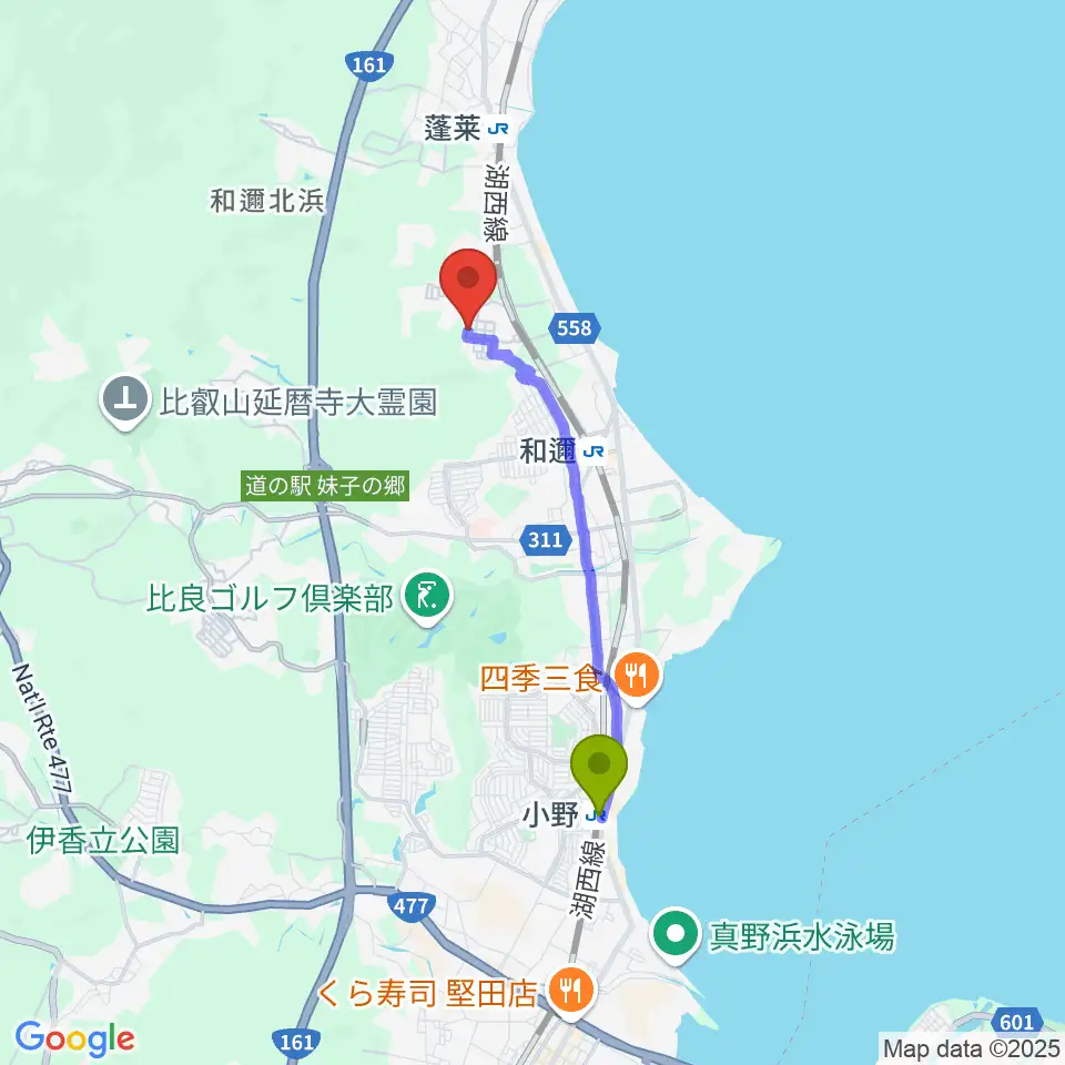 小野駅からBOSCO MUSICへのルートマップ地図