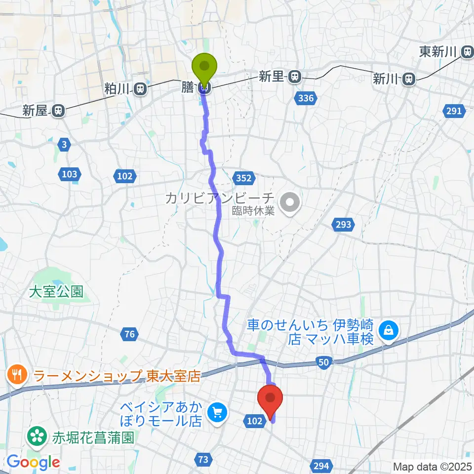 膳駅からワイズスタジオへのルートマップ地図
