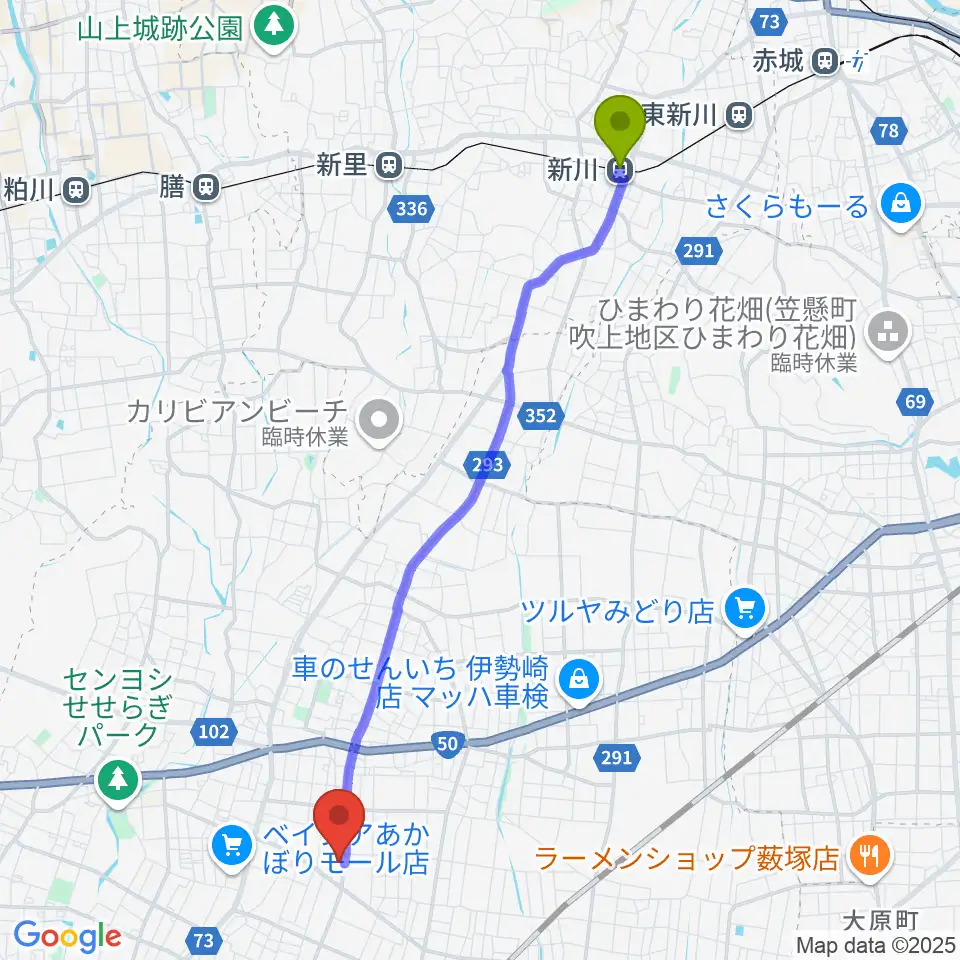 新川駅からワイズスタジオへのルートマップ地図