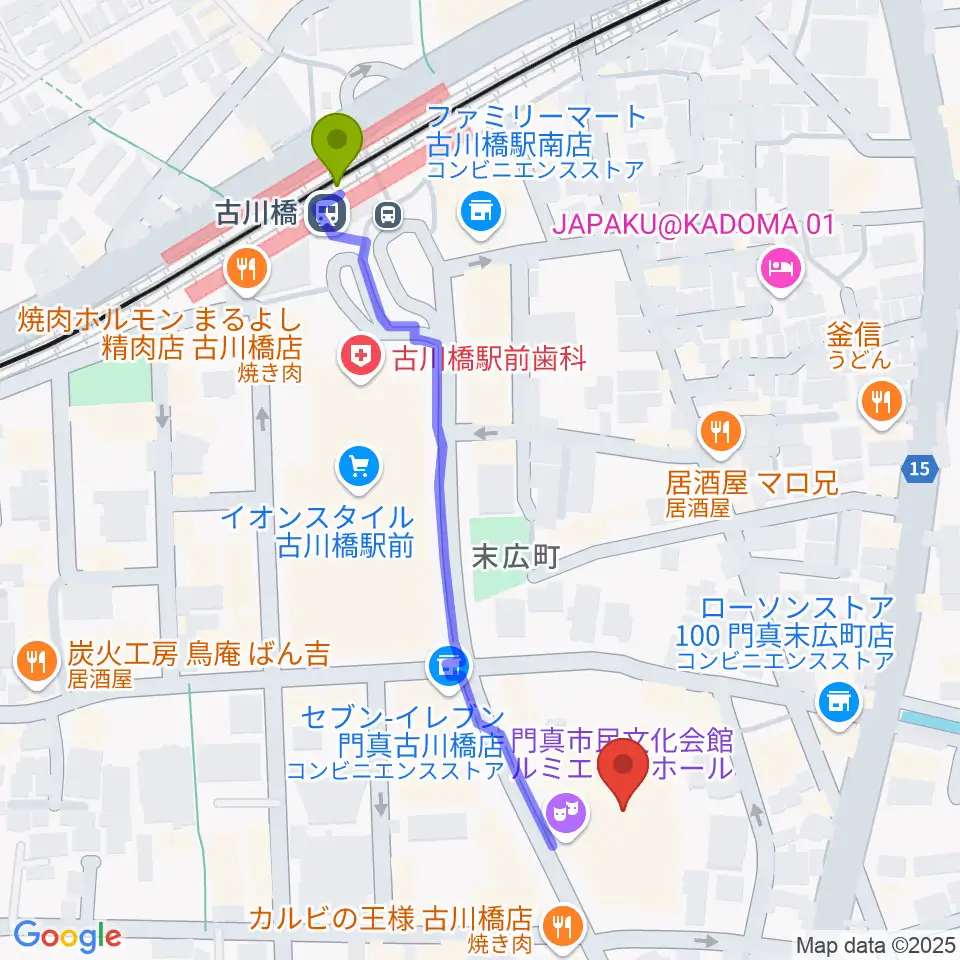 門真市民文化会館 ルミエールホールの最寄駅古川橋駅からの徒歩ルート（約6分）地図