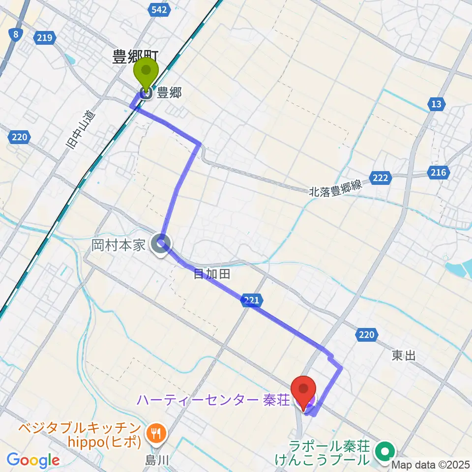 愛荘町立ハーティーセンター秦荘の最寄駅豊郷駅からの徒歩ルート（約47分）地図