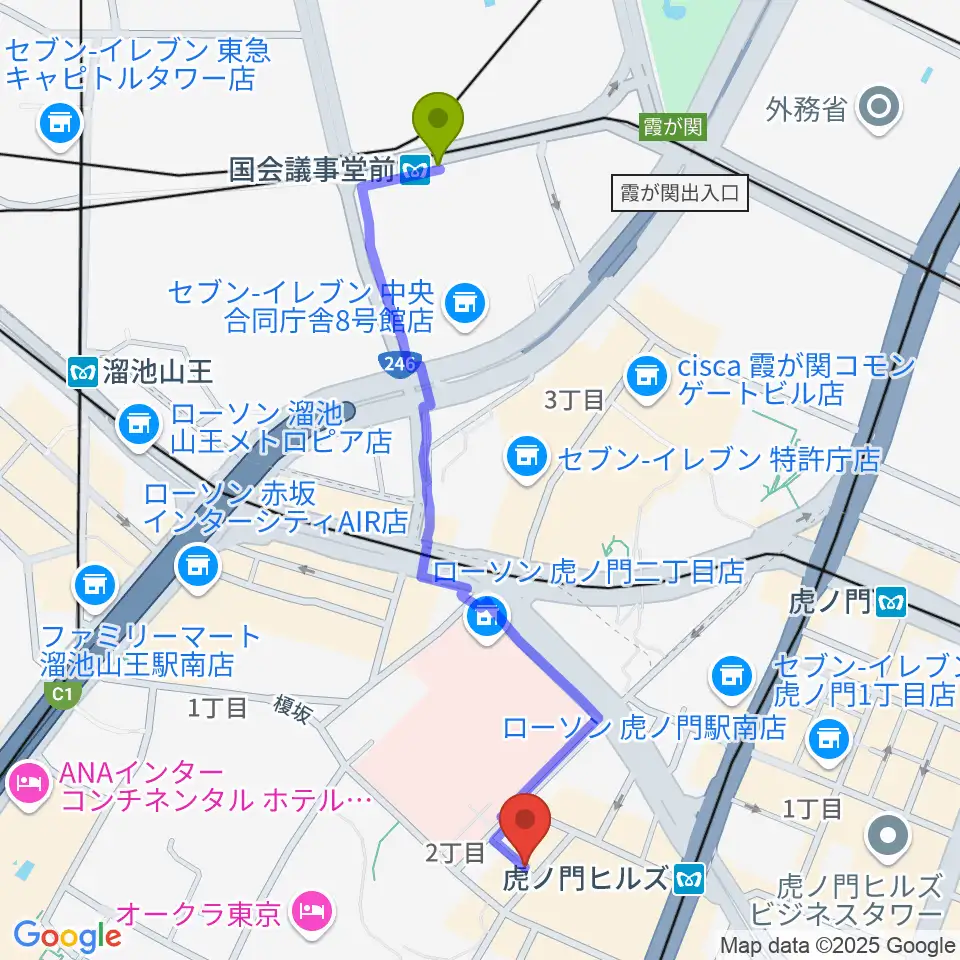 国会議事堂前駅からニッショーホールへのルートマップ地図