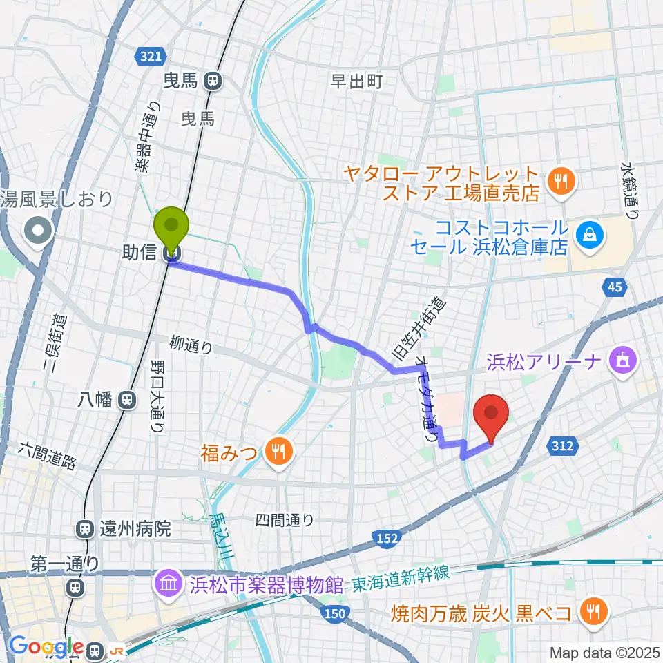 助信駅から将監ハルソニックスタジオへのルートマップ地図
