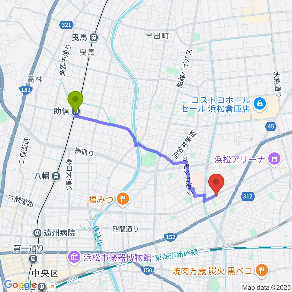 助信駅から将監ハルソニックスタジオへのルートマップ地図