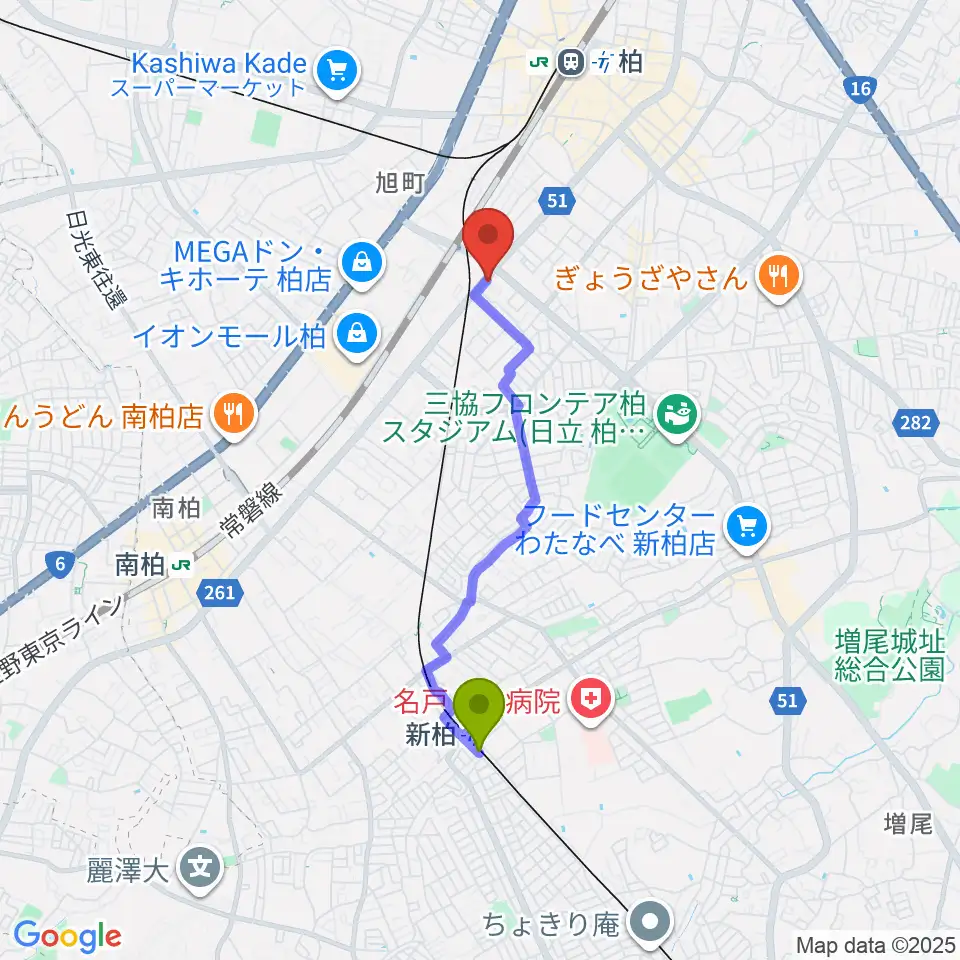 新柏駅から尚美学園認定ピアノ教室 Music Clubへのルートマップ地図