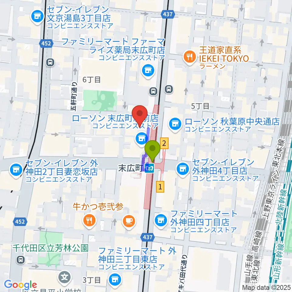 サウンドスタジオノア 秋葉原店の最寄駅末広町駅からの徒歩ルート（約1分）地図