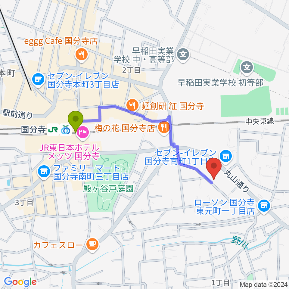 ギター屋funk ojisanの最寄駅国分寺駅からの徒歩ルート（約8分）地図