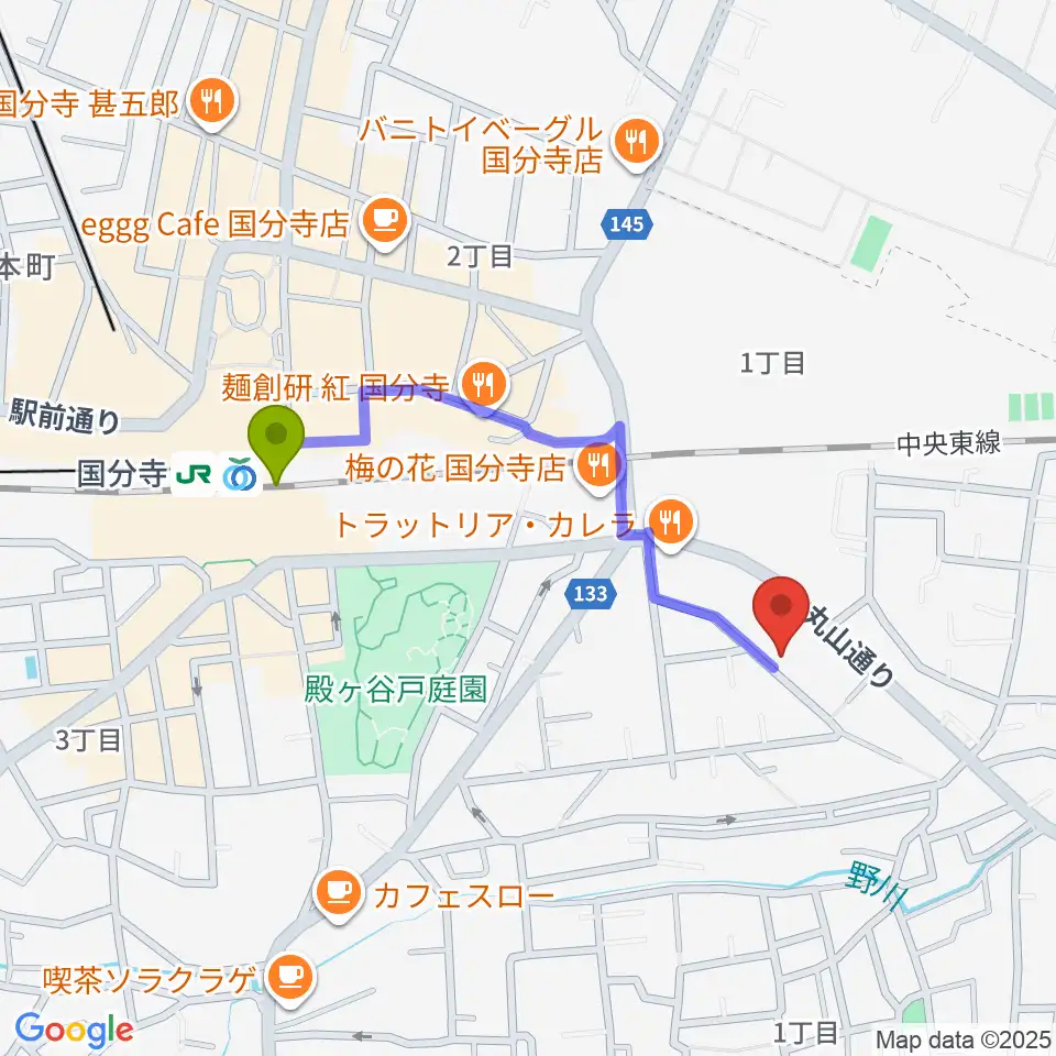 ギター屋funk ojisanの最寄駅国分寺駅からの徒歩ルート（約8分）地図