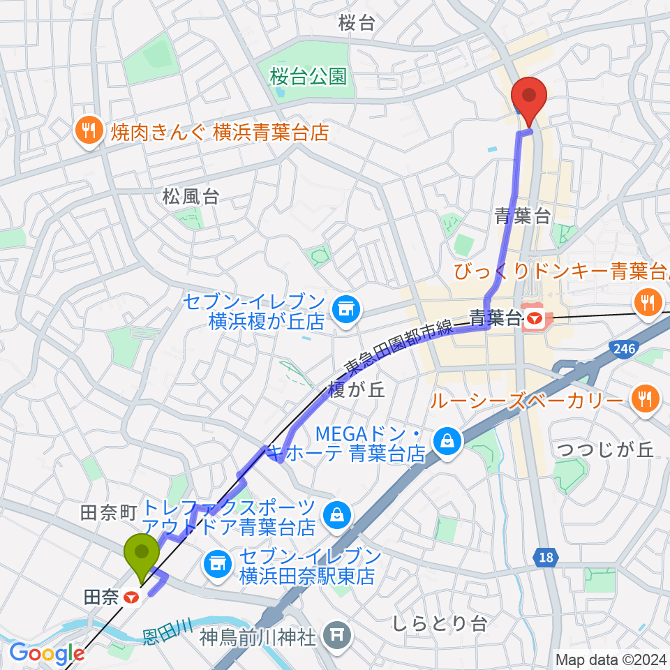 田奈駅からTomo音楽教室へのルートマップ地図