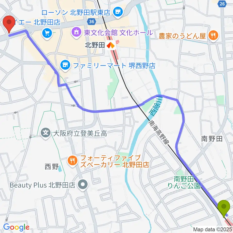 狭山駅からエレガントアカデミーへのルートマップ地図