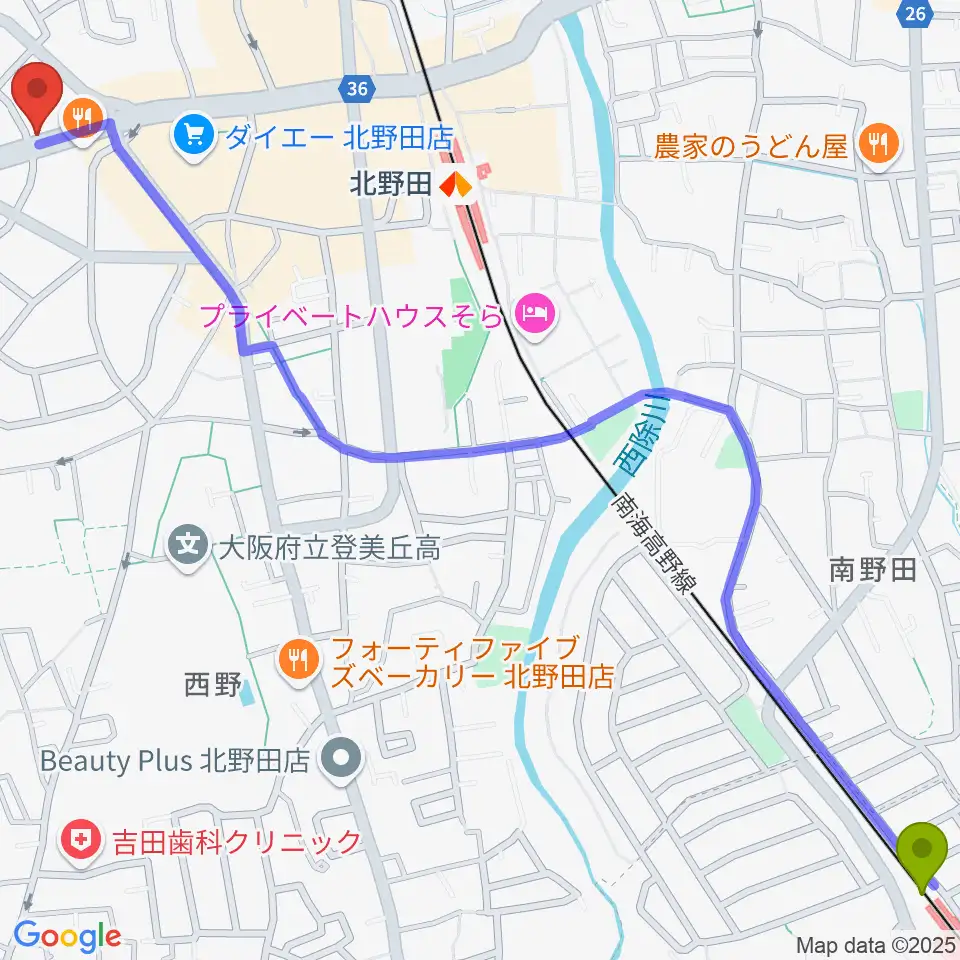 狭山駅からエレガントアカデミーへのルートマップ地図