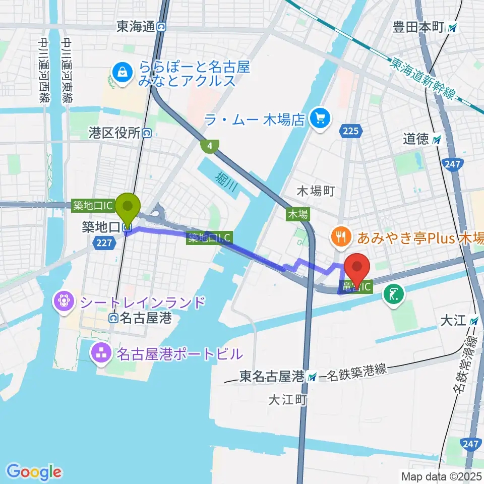 築地口駅からJB HALLへのルートマップ地図