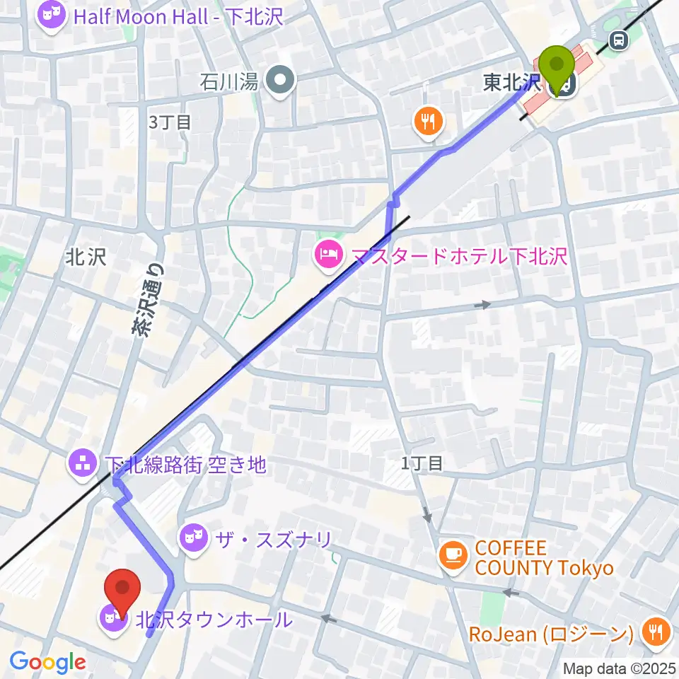 東北沢駅から小劇場B1へのルートマップ地図