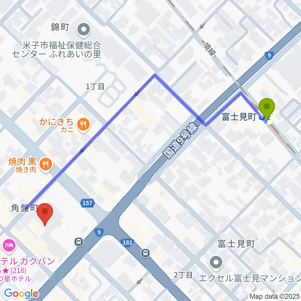 米子市公会堂の最寄駅富士見町駅からの徒歩ルート（約6分）地図