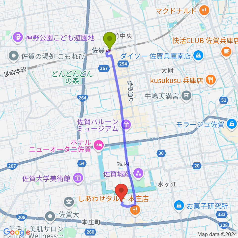 いはらのりこ ピアノ＆リトミック教室の最寄駅佐賀駅からの徒歩ルート（約41分）地図