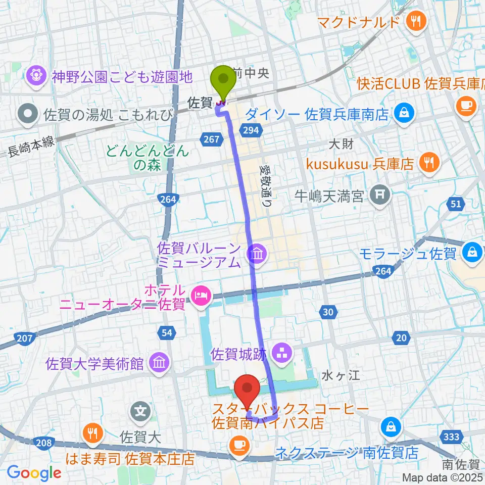 いはらのりこ ピアノ＆リトミック教室の最寄駅佐賀駅からの徒歩ルート（約41分）地図