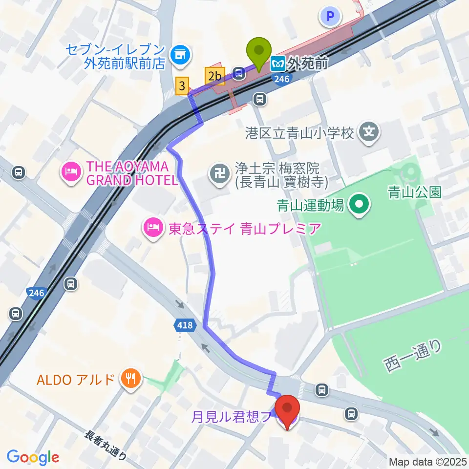 月見ル君想フの最寄駅外苑前駅からの徒歩ルート（約6分）地図