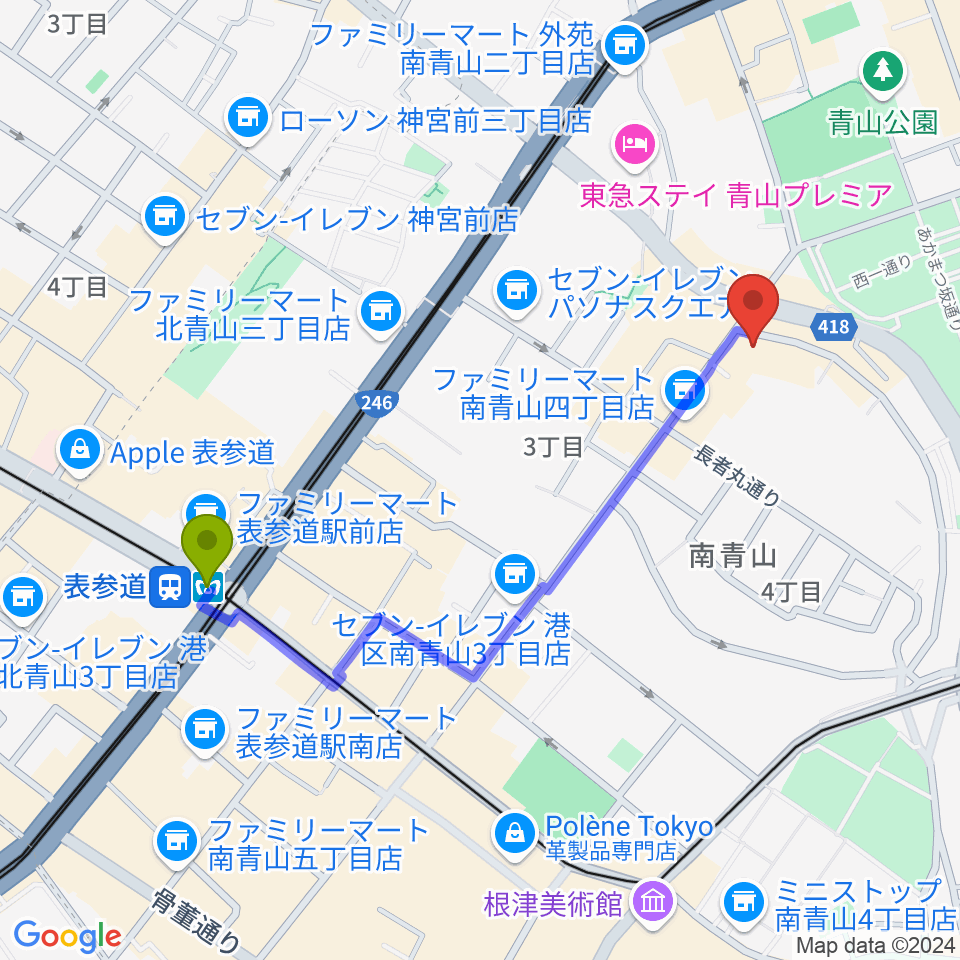 表参道駅から月見ル君想フへのルートマップ地図