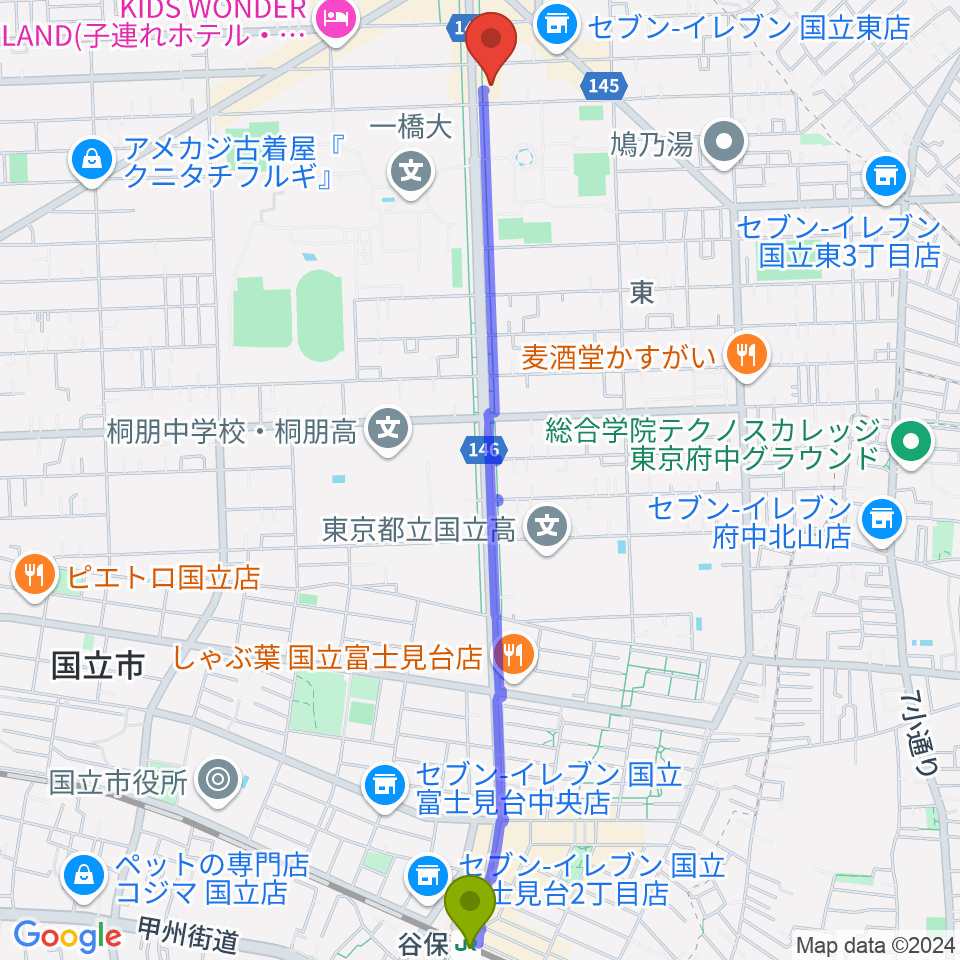 谷保駅から音楽の森.Kへのルートマップ地図