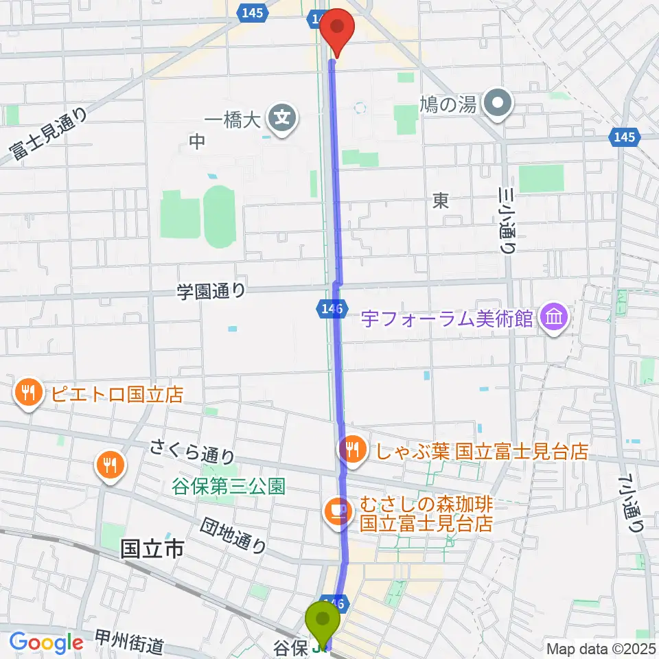 谷保駅から音楽の森.Kへのルートマップ地図