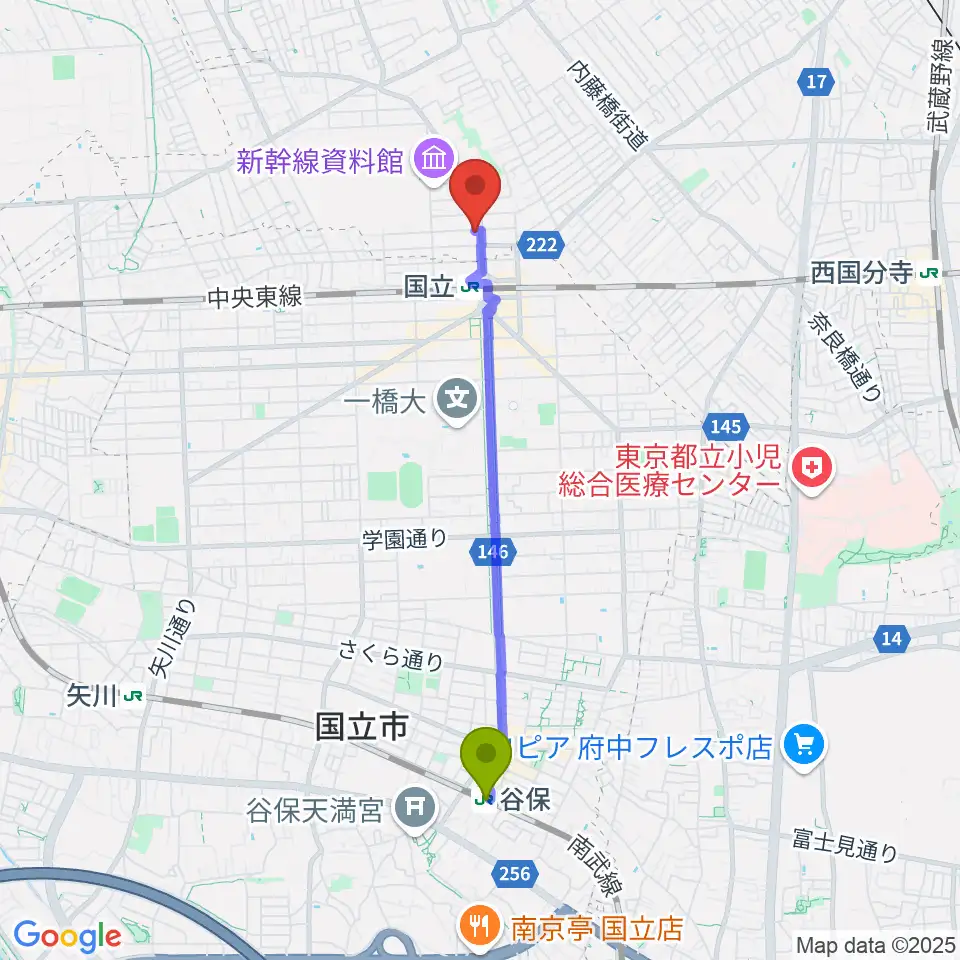 谷保駅からKEY-NOTE音楽教室へのルートマップ地図