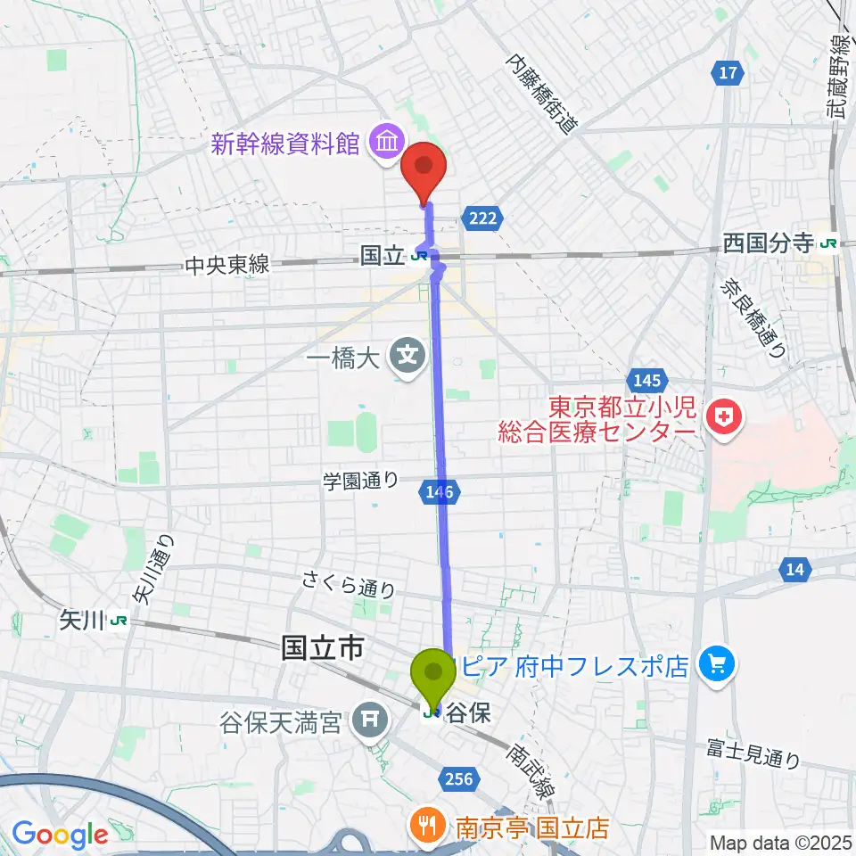 谷保駅からKEY-NOTE音楽教室へのルートマップ地図