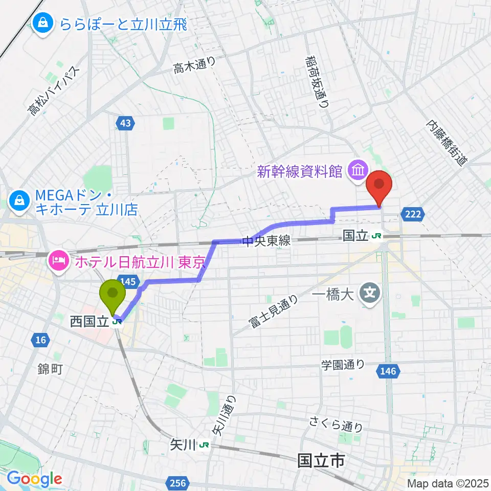 西国立駅からKEY-NOTE音楽教室へのルートマップ地図