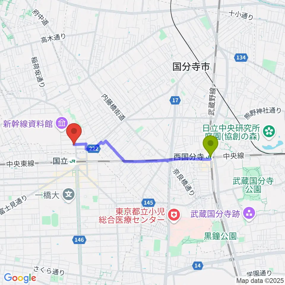 西国分寺駅からKEY-NOTE音楽教室へのルートマップ地図