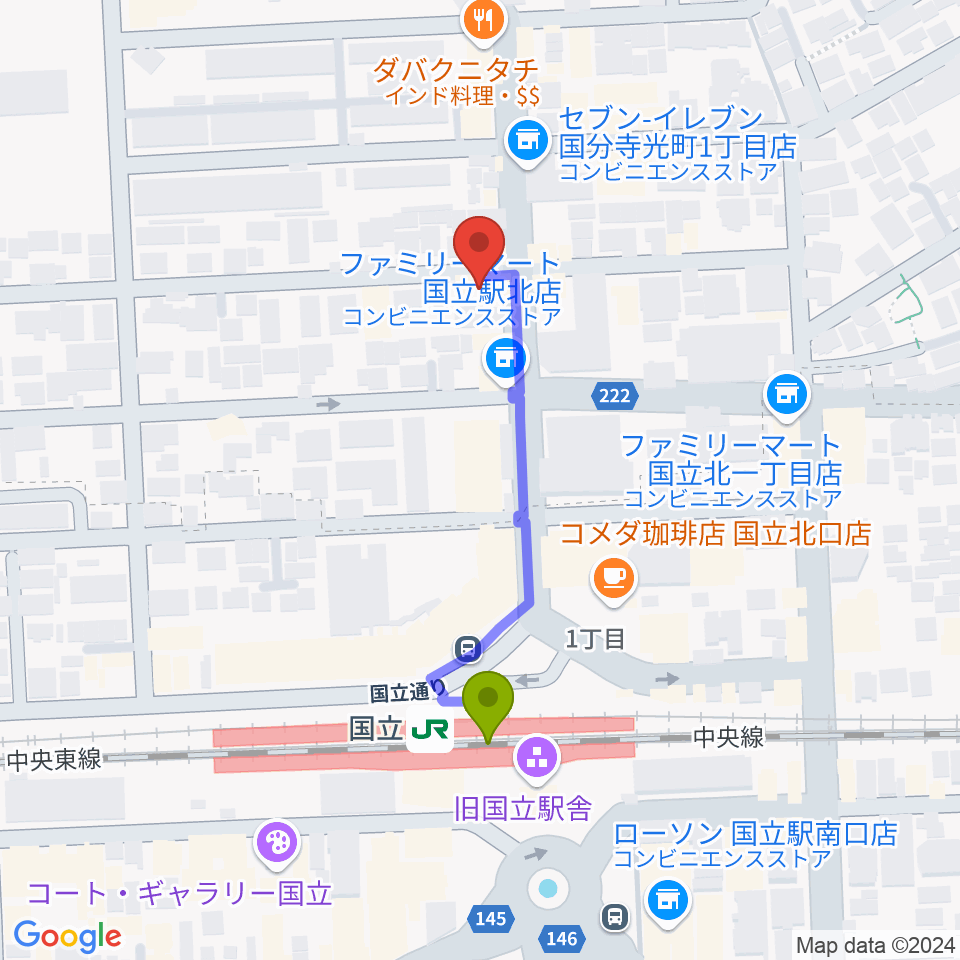 KEY-NOTE音楽教室 国立東京本校の最寄駅国立駅からの徒歩ルート（約4分）地図