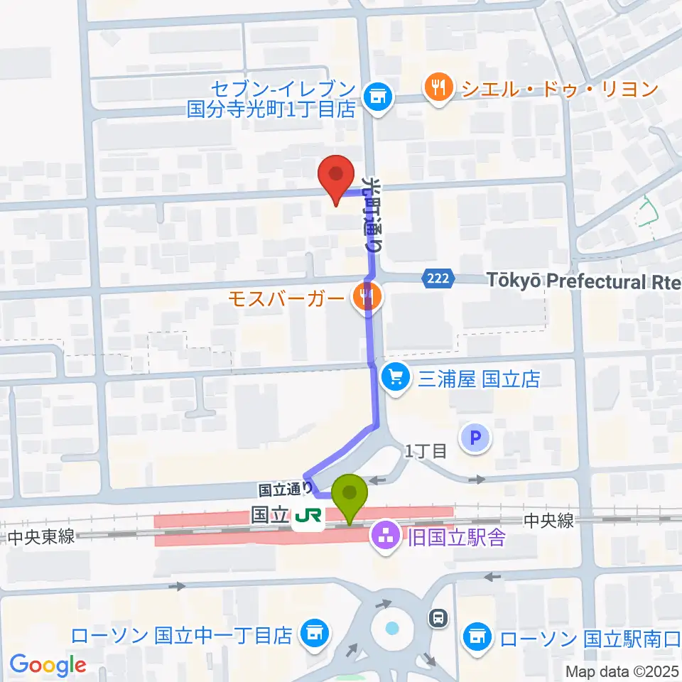 KEY-NOTE音楽教室の最寄駅国立駅からの徒歩ルート（約4分）地図